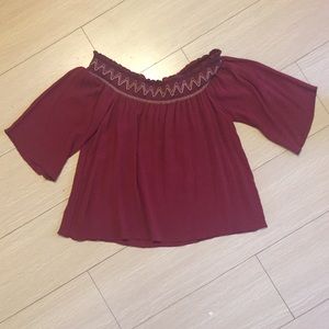 Off the shoulder maroon blouse